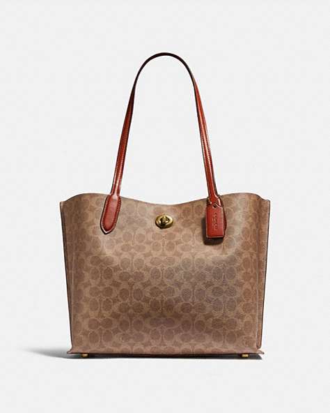 COACH®,WILLOW TOTE IN SIGNATURE CANVAS,Signature Coated Canvas,Large,Brass/Tan/Rust,Front View