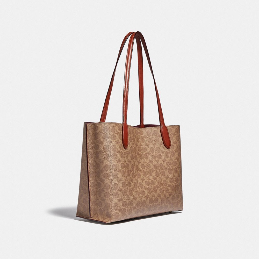 COACH®,WILLOW TOTE BAG IN SIGNATURE CANVAS,Signature Coated Canvas,Large,Brass/Tan/Rust,Angle View