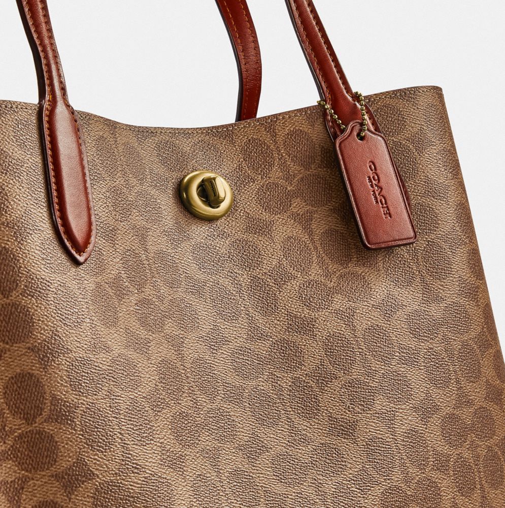 Coach Willow Tote 24 in Signature Canvas Tan/Rust