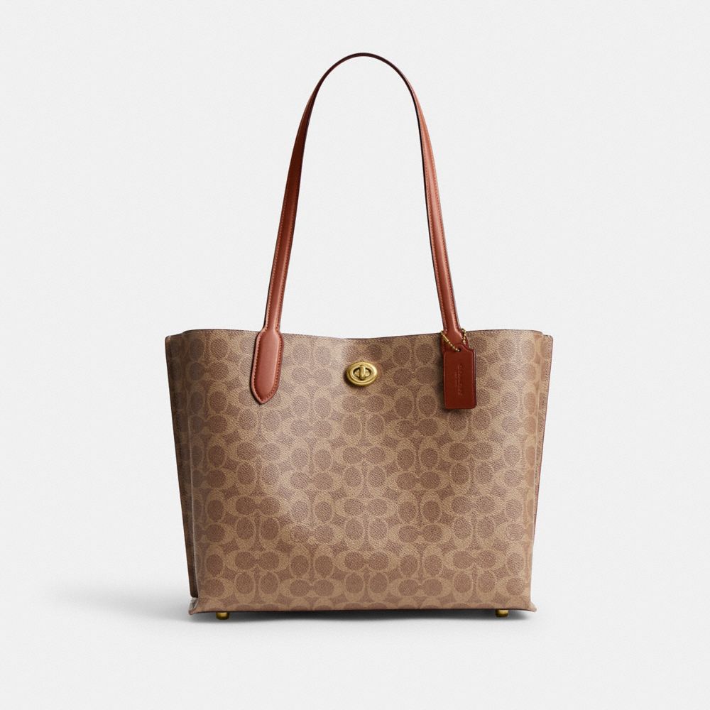 COACH®,Willow Tote Bag In Signature Canvas,Leather,Calf Hair,Tote,No Embellishment,Casual,,Front View image number 0