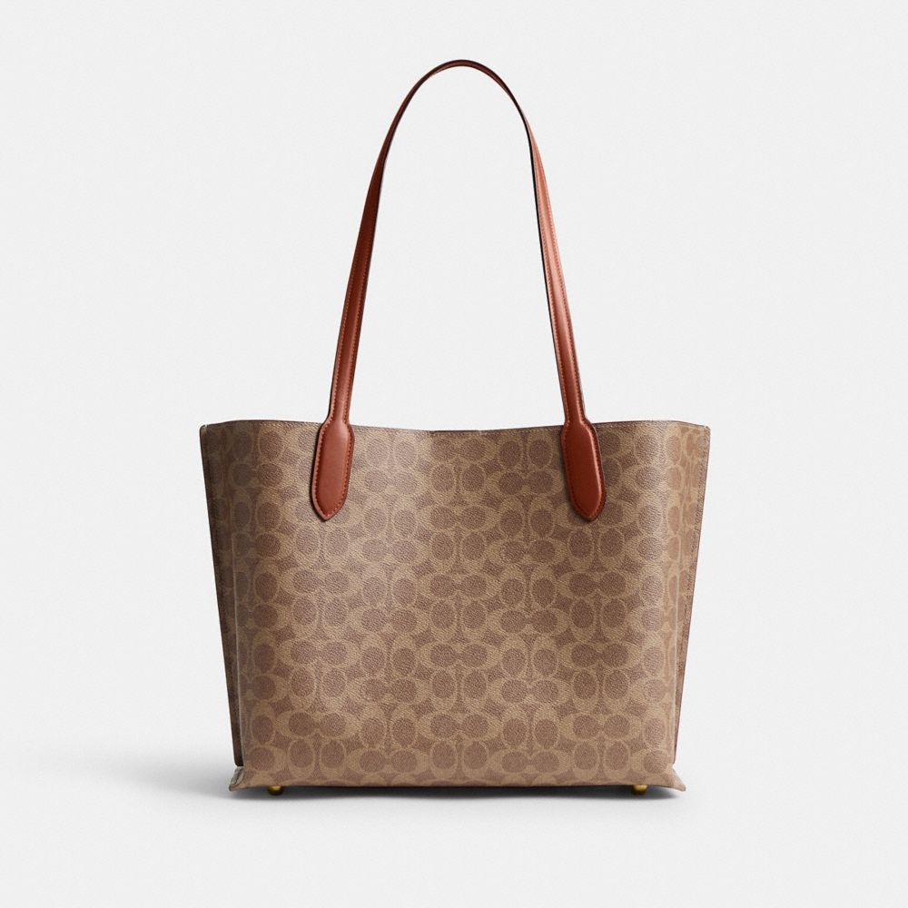 COACH®,Willow Tote Bag In Signature Canvas,Leather,Calf Hair,Tote,No Embellishment,Casual,,Back View