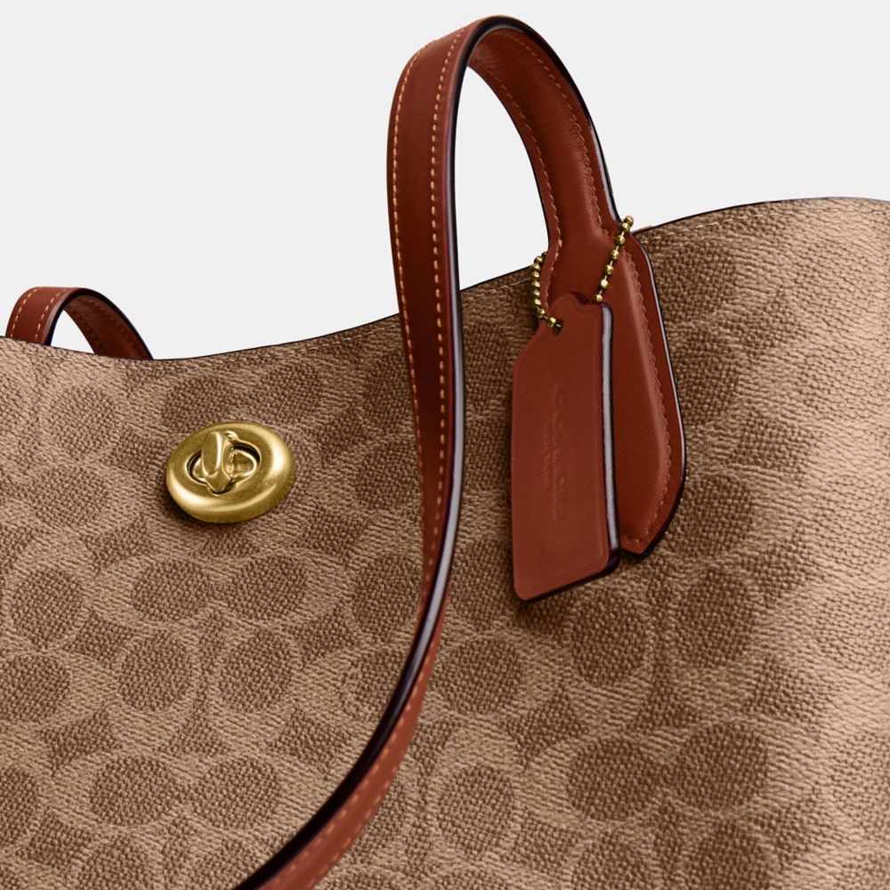 COACH®,Willow Tote Bag In Signature Canvas,Leather,Calf Hair,Tote,No Embellishment,Casual,,Closer View