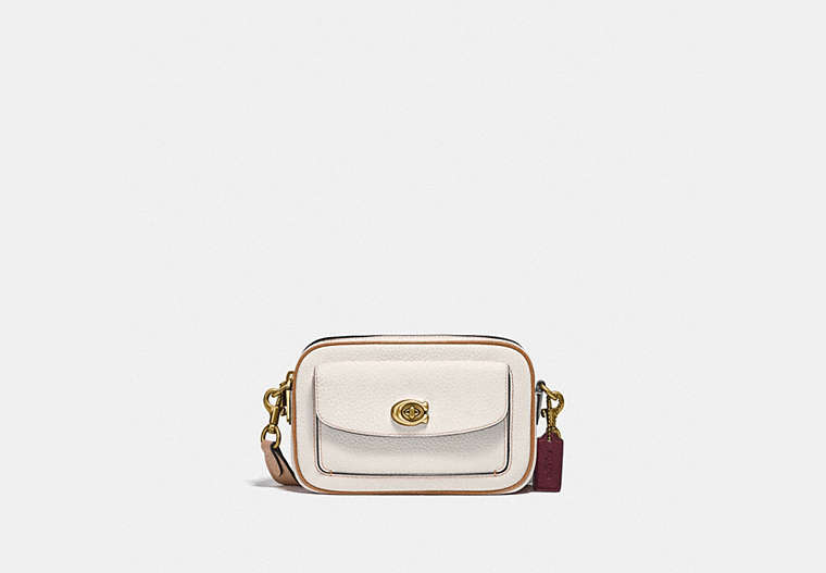 COACH®,WILLOW CAMERA BAG IN COLORBLOCK,Pebble Leather,Brass/Chalk Multi,Front View image number 0