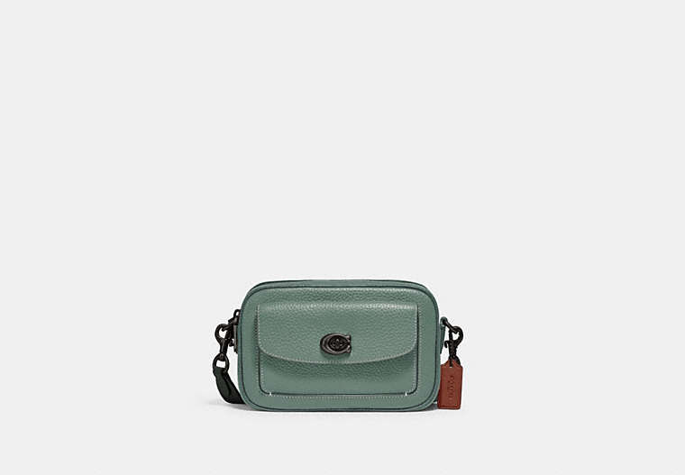 COACH®,WILLOW CAMERA BAG IN COLORBLOCK,Pebble Leather,Small,Pewter/Sage Multi,Front View