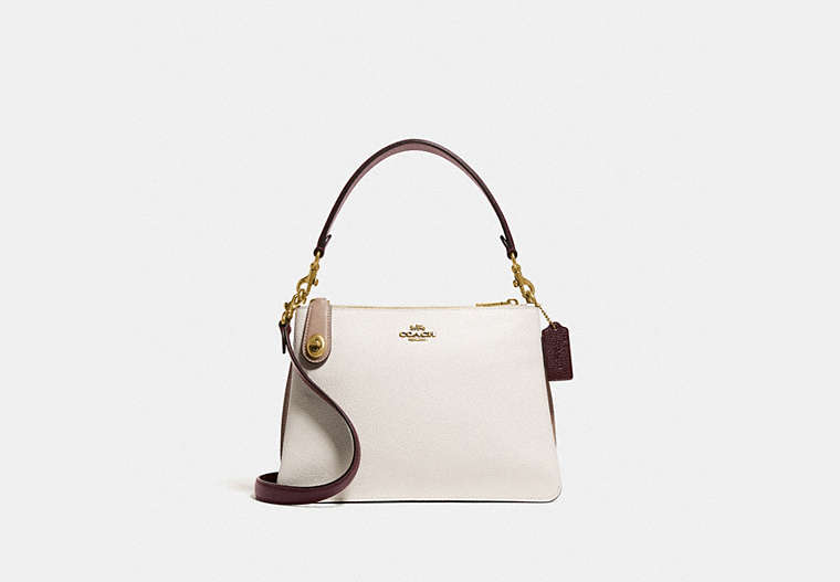 COACH®,DOUBLE ZIP SHOULDER BAG IN COLORBLOCK,Large,Brass/White,Front View