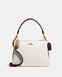 COACH®,DOUBLE ZIP SHOULDER BAG IN COLORBLOCK,Large,Brass/White,Front View