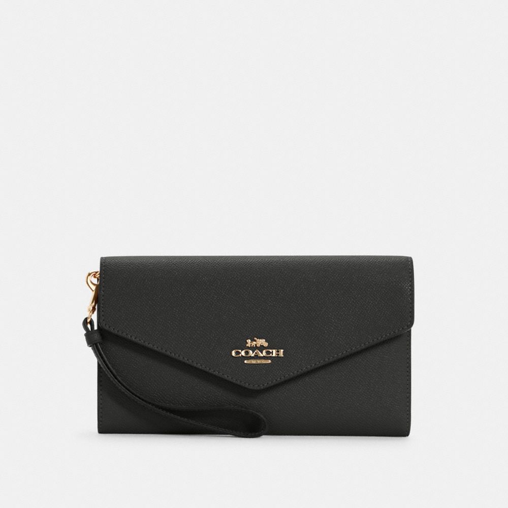 COACH®,TRAVEL ENVELOPE WALLET,Gold/Black,Front View