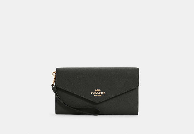 COACH®,TRAVEL ENVELOPE WALLET,Leather,Gold/Black,Front View