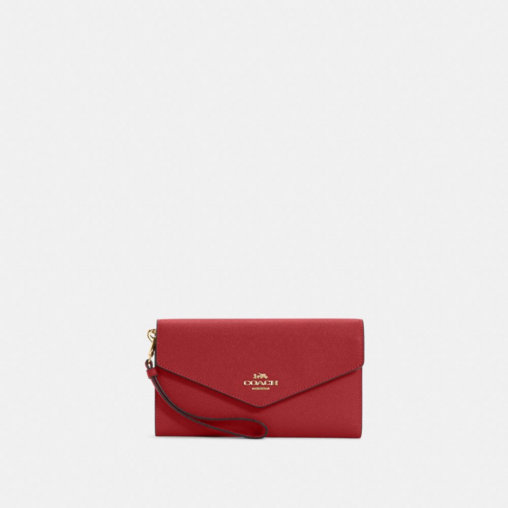 COACH®,TRAVEL ENVELOPE WALLET,Gold/1941 Red,Front View
