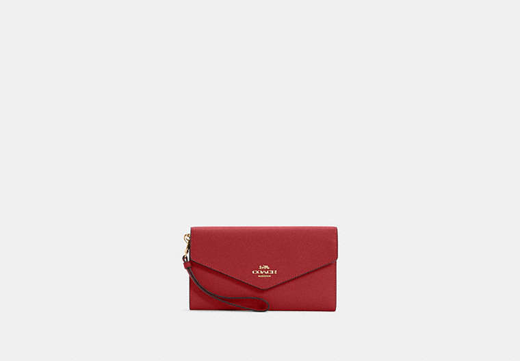 COACH®,TRAVEL ENVELOPE WALLET,Leather,Gold/1941 Red,Front View