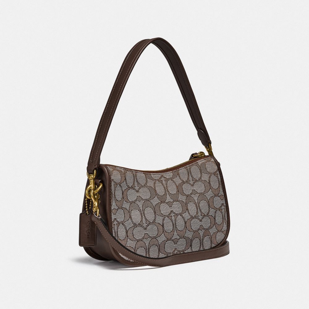 Coach Mini Signature 20 Jacquard and Leather Swinger Bag