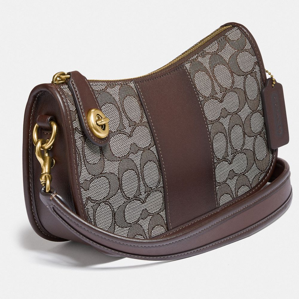 Coach Mini Signature 20 Jacquard and Leather Swinger Bag