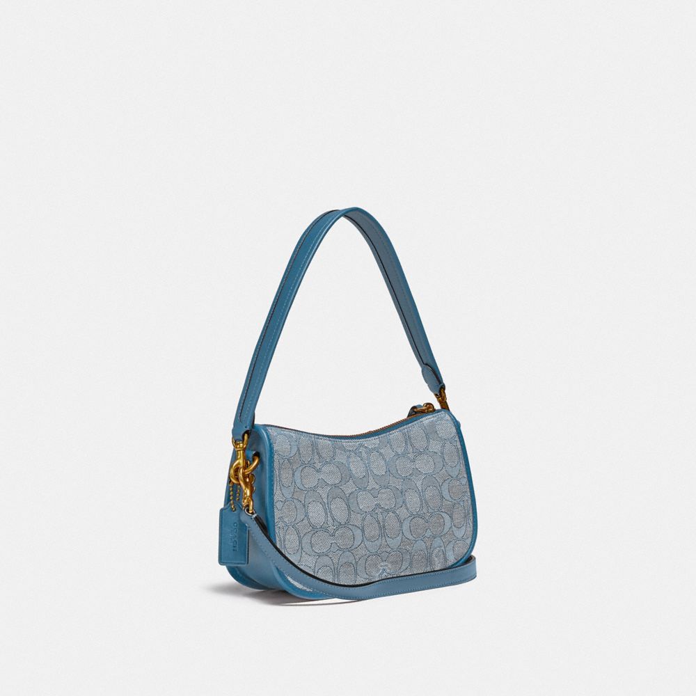 COACH®,SAC À BANDOULIÈRE EN JACQUARD SIGNATURE,Jacquard,Laiton/Marbre Bleu Azur,Angle View