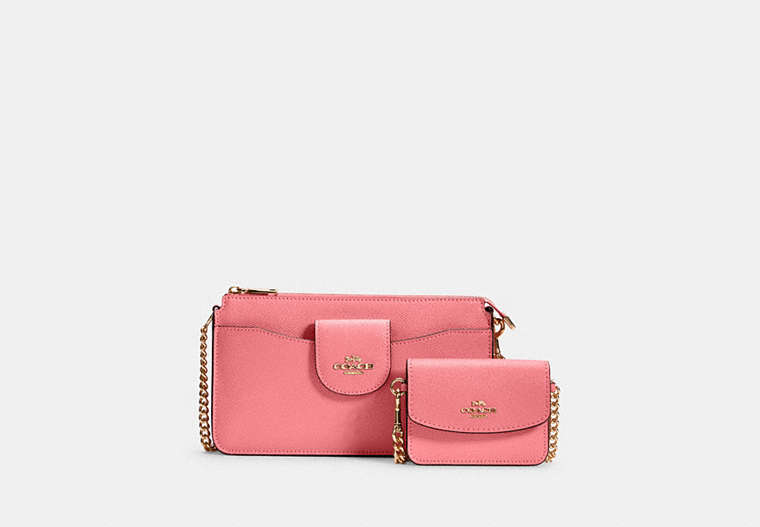 COACH®,POPPY CROSSBODY WITH CARD CASE,Leather,Mini,Gold/Taffy,Front View