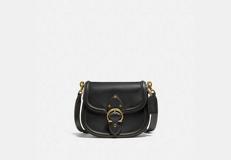 COACH®,BEAT SADDLE BAG,Smooth Leather,Medium,Brass/Black,Front View