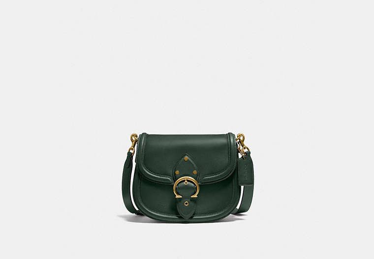 COACH®,BEAT SADDLE BAG,Smooth Leather,Medium,Brass/Amazon Green,Front View