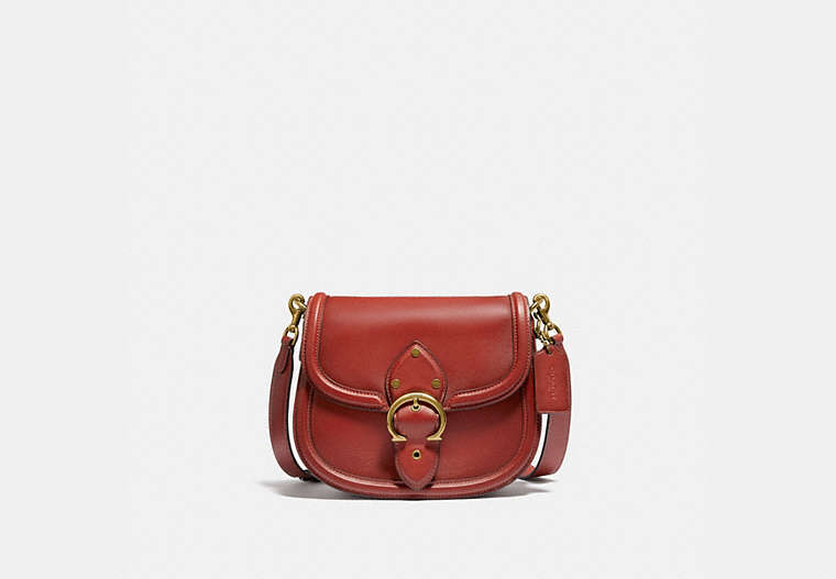 COACH®,BEAT SADDLE BAG,Smooth Leather,Medium,Brass/Red Sand,Front View
