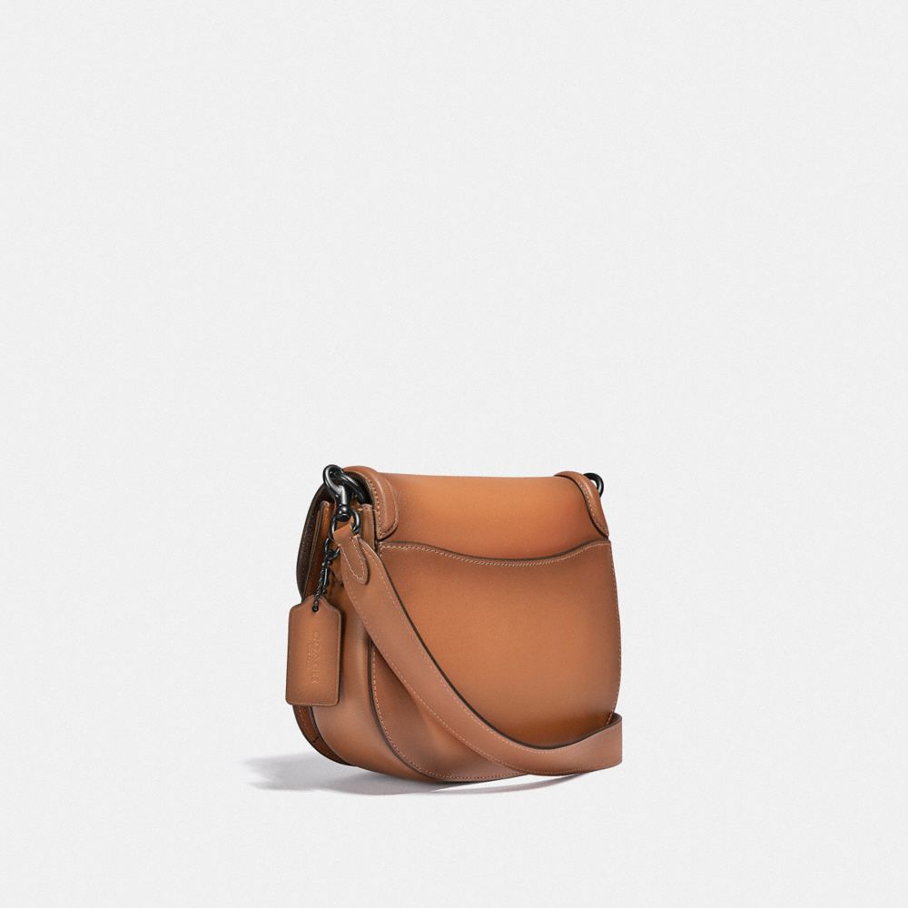 COACH®,BEAT SADDLE BAG,Glovetan Leather,Medium,Pewter/Natural,Angle View
