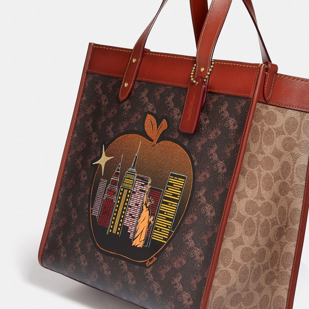 Coach Field Tote Bag In Signature Coated Canvas With Big Apple