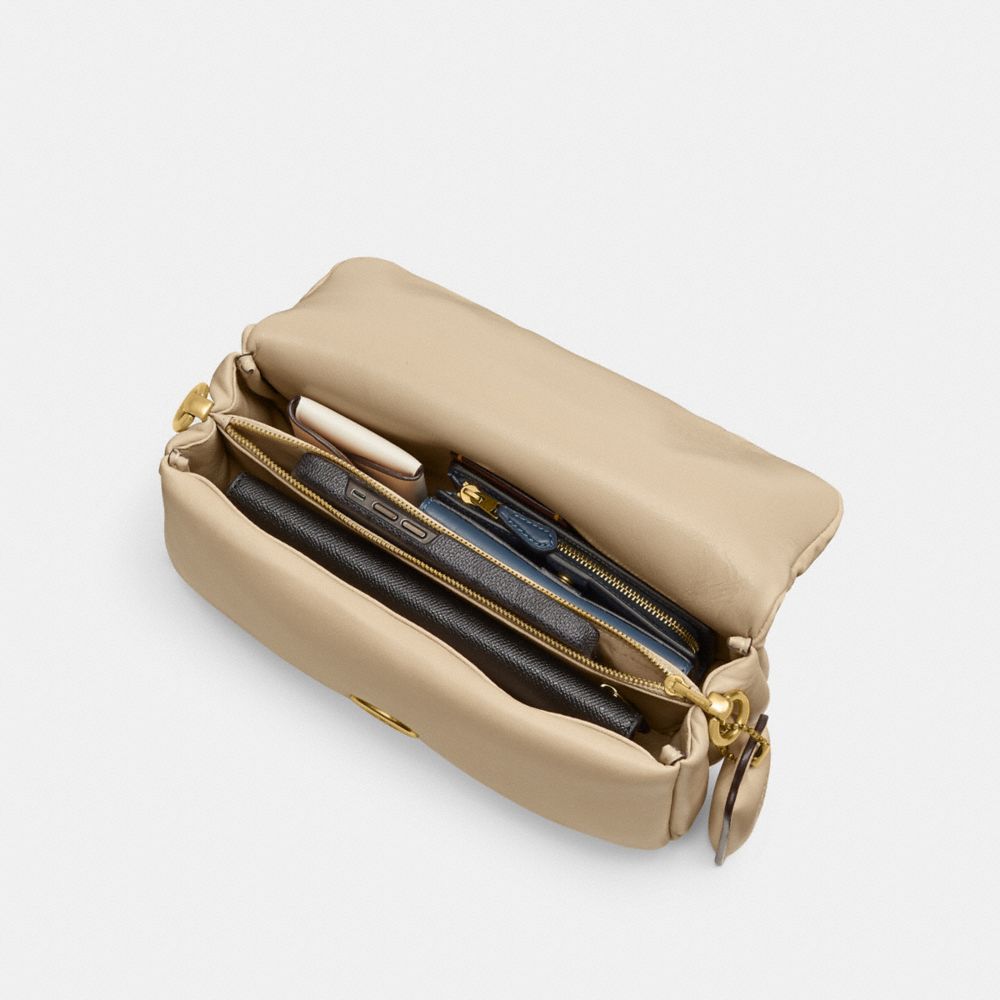 COACH®,Pillow Tabby Shoulder Bag 26,Lining Lining Fabric Content,Leather,Shoulder Bag,Logo,2 in 1,Brass,Casual,,Inside View, Top View