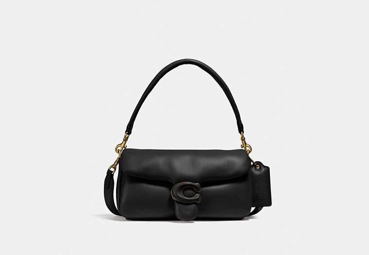 COACH®,PILLOW TABBY SHOULDER BAG 26,Smooth Leather,Medium,Brass/Black,Front View image number 0