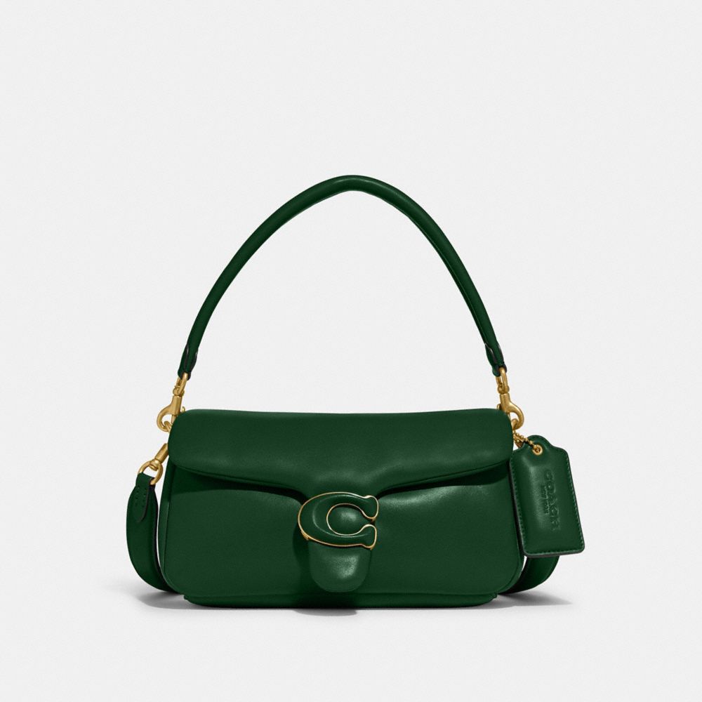 COACH®,Pillow Tabby Shoulder Bag 26,Lining Lining Fabric Content,Leather,Shoulder Bag,Logo,2 in 1,Brass,Casual,Emerald,Front View