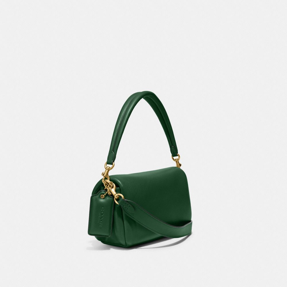 COACH®,Pillow Tabby Shoulder Bag 26,Lining Lining Fabric Content,Leather,Shoulder Bag,Logo,2 in 1,Brass,Casual,Emerald,Angle View