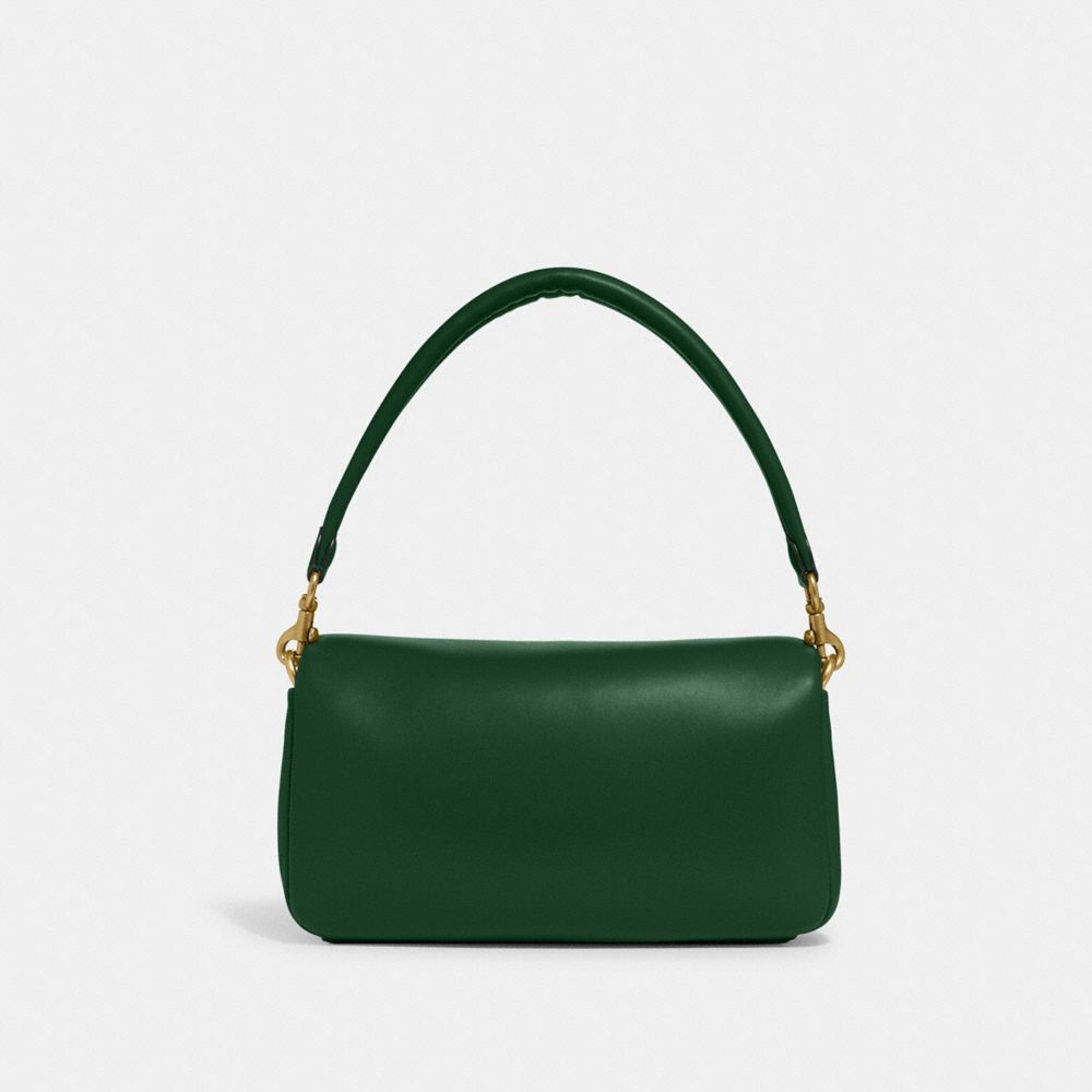 COACH®,Pillow Tabby Shoulder Bag 26,Lining Lining Fabric Content,Leather,Shoulder Bag,Logo,2 in 1,Brass,Casual,Emerald,Back View