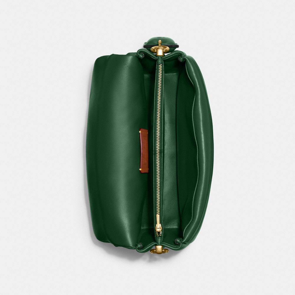 COACH®,Pillow Tabby Shoulder Bag 26,Lining Lining Fabric Content,Leather,Shoulder Bag,Logo,2 in 1,Brass,Casual,Emerald,Inside View,Top View