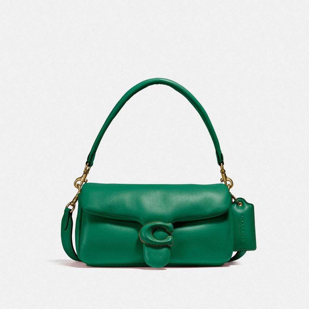 COACH®,SAC ÉPAULE PILLOW TABBY 26,Cuir nappa,Laiton/Vert,Front View