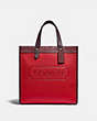 COACH®,FIELD TOTE IN COLORBLOCK WITH COACH BADGE,Pebble Leather,X-Large,Brass/Electric Red Multi,Front View