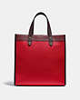 COACH®,FIELD TOTE IN COLORBLOCK WITH COACH BADGE,Pebble Leather,X-Large,Brass/Electric Red Multi,Back View