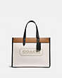COACH®,FIELD TOTE 30 IN COLORBLOCK WITH COACH BADGE,Pebble Leather,Large,Brass/Chalk Multi,Front View