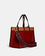 COACH®,FIELD TOTE 30 IN COLORBLOCK WITH COACH BADGE,Pebble Leather,Large,Brass/Brick Red Multi,Angle View