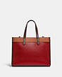 COACH®,FIELD TOTE 30 IN COLORBLOCK WITH COACH BADGE,Pebble Leather,Large,Brass/Brick Red Multi,Back View