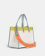 COACH®,FIELD TOTE 30 IN COLORBLOCK WITH COACH BADGE,Pebble Leather,Large,Brass/Chalk Keylime Aqua,Angle View