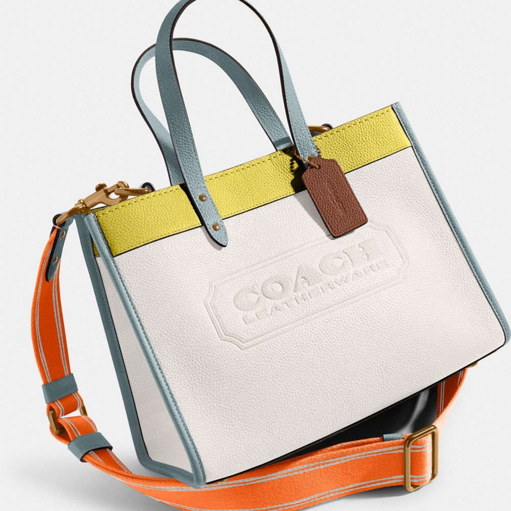 COACH Field Tote In Colorblock With Badge in Red