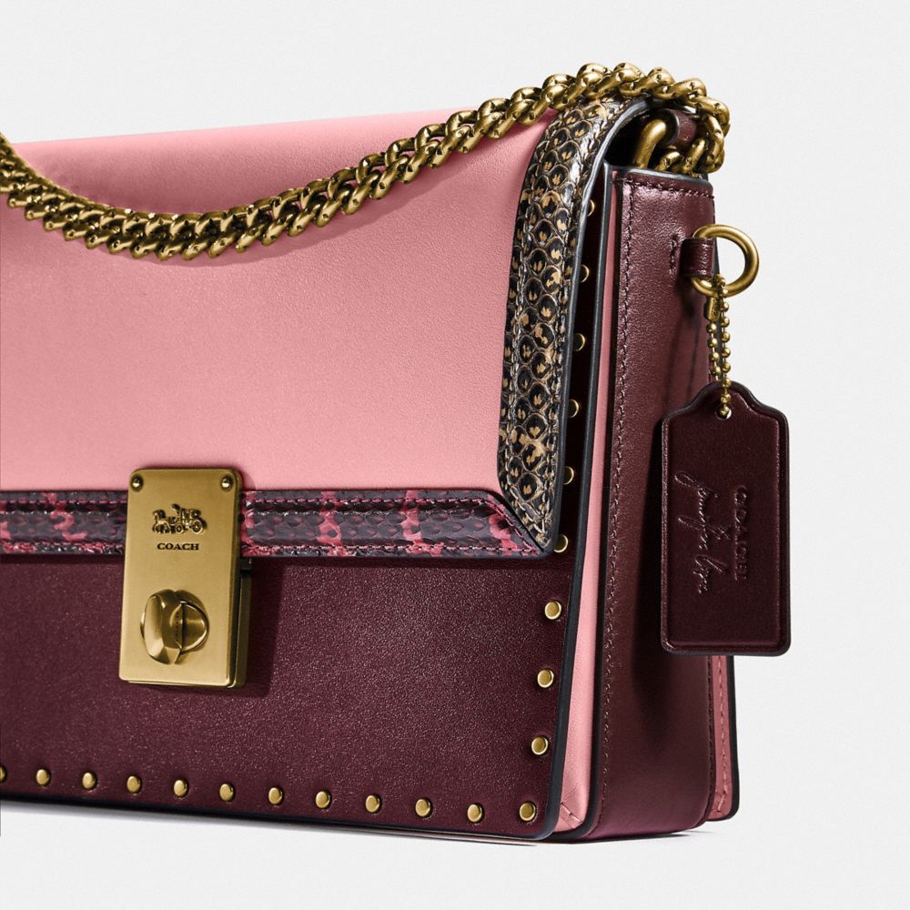 Coach x Jennifer Lopez Burgundy/Pink Snakeskin Embossed and