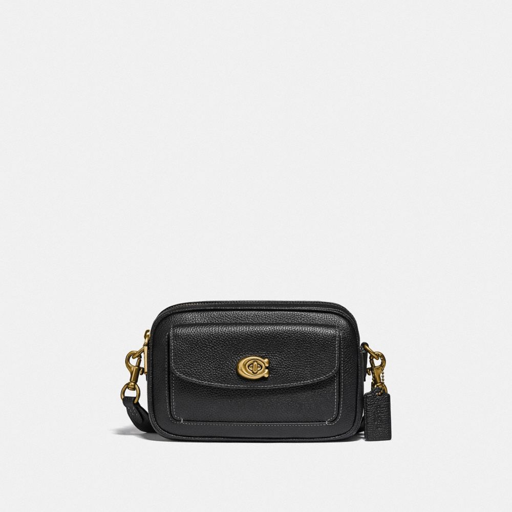 Coach Black Leather Double Zip Camera Crossbody Bag Coach