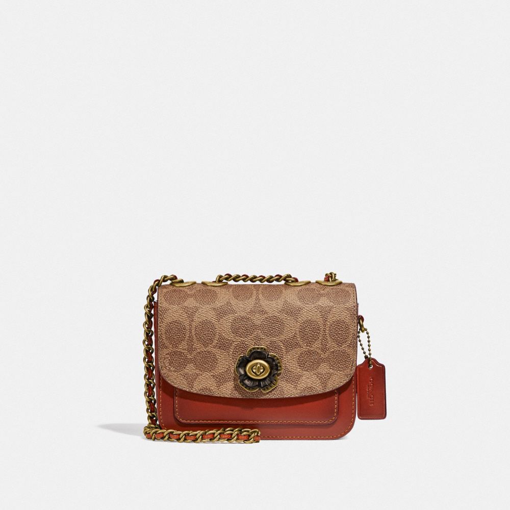 COACH®,MADISON SHOULDER BAG 16 IN SIGNATURE CANVAS,Coated Canvas,Mini,Brass/Tan/Rust,Front View