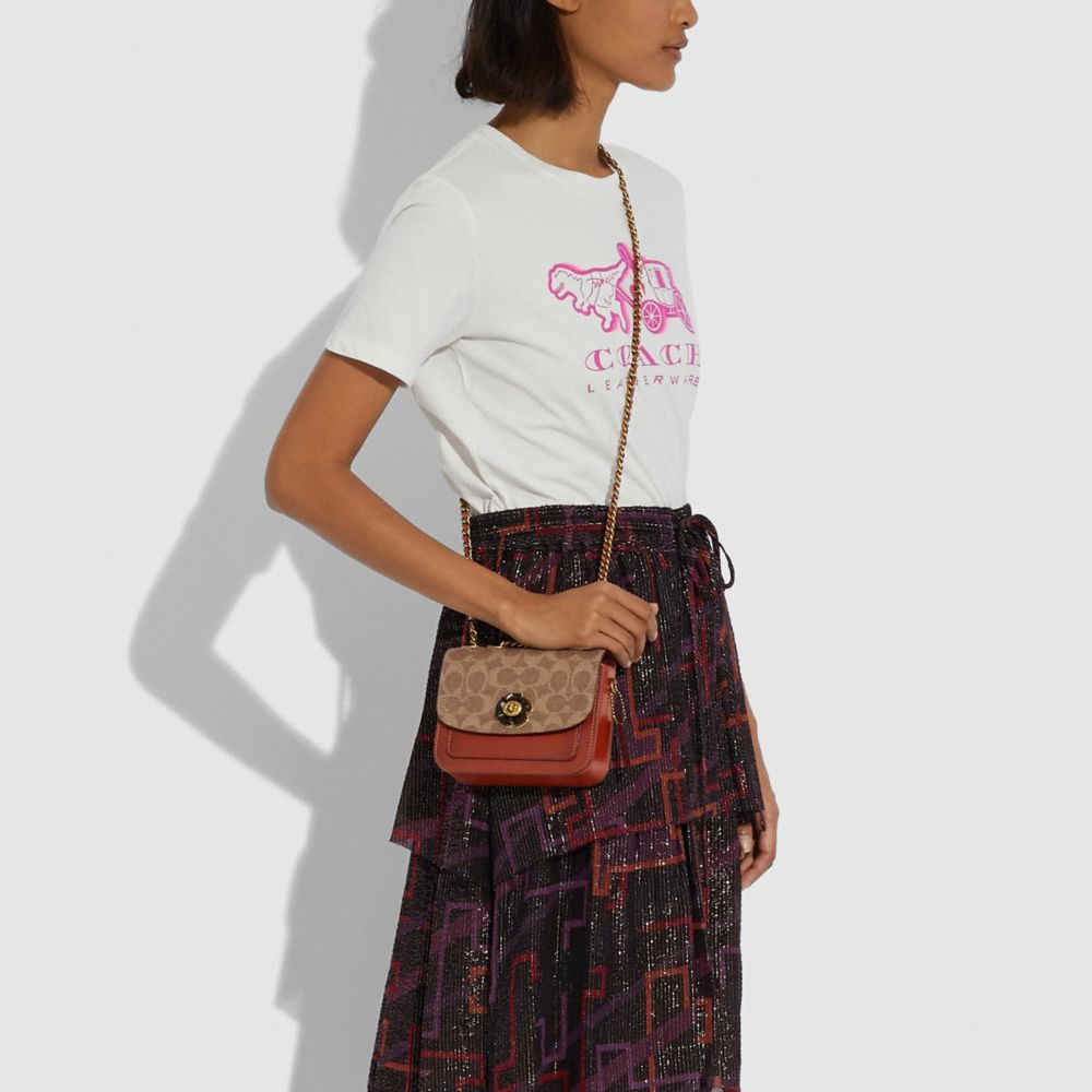 COACH®,MADISON SHOULDER BAG 16 IN SIGNATURE CANVAS,Coated Canvas,Mini,Brass/Tan/Rust,Detail View