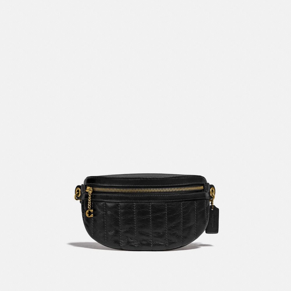 COACH®,SAC CEINTURE MATELASSÉ AVEC CHAÎNE,Cuir Galet/Cuir Lisse,Laiton/Noir,Front View