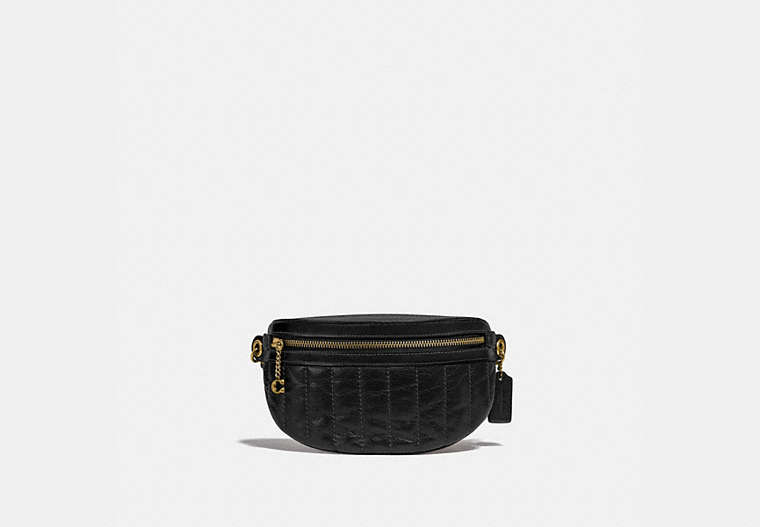 COACH®,CHAIN BELT BAG WITH QUILTING,Pebble Leather/Smooth Leather,Small,Brass/Black,Front View