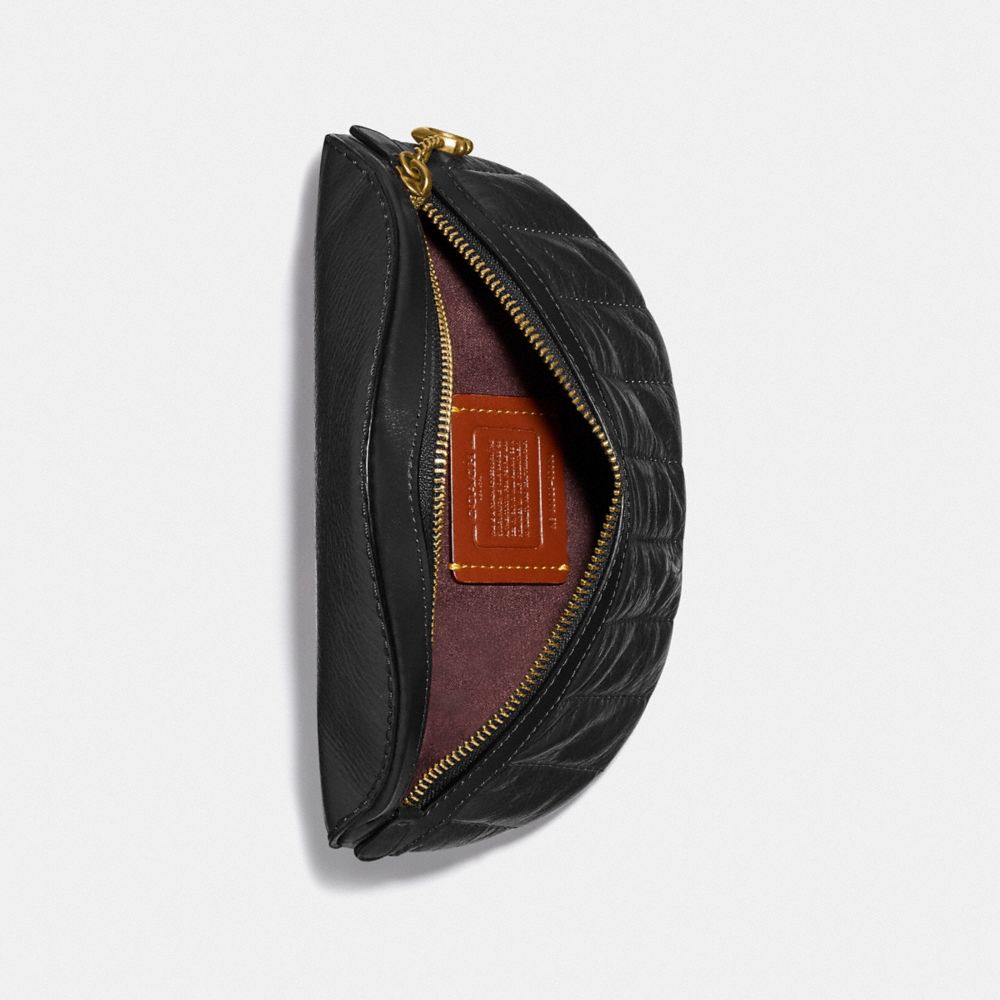 COACH®,CHAIN BELT BAG WITH QUILTING,Pebble Leather/Smooth Leather,Small,Brass/Black,Inside View,Top View