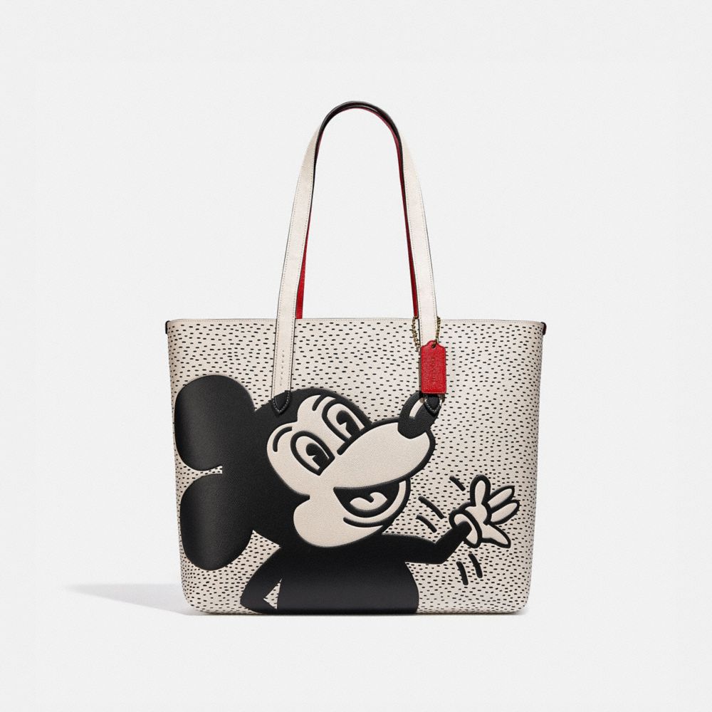 COACH®,DISNEY MICKEY MOUSE X KEITH HARING HIGHLINE TOTE,pusplitleather,X-Large,Brass/Chalk,Front View image number 0