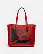 COACH®,CABAS HIGHLINE DISNEY MICKEY MOUSE X KEITH HARING,pusplicuir,Laiton/Rouge électrique,Front View