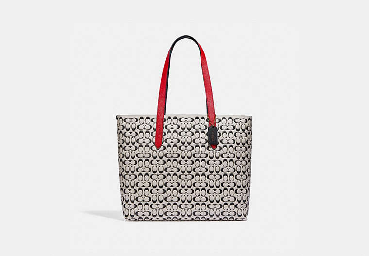 COACH®,HIGHLINE TOTE IN SIGNATURE LEATHER,pusplitleather,X-Large,Brass/Chalk Multi,Front View