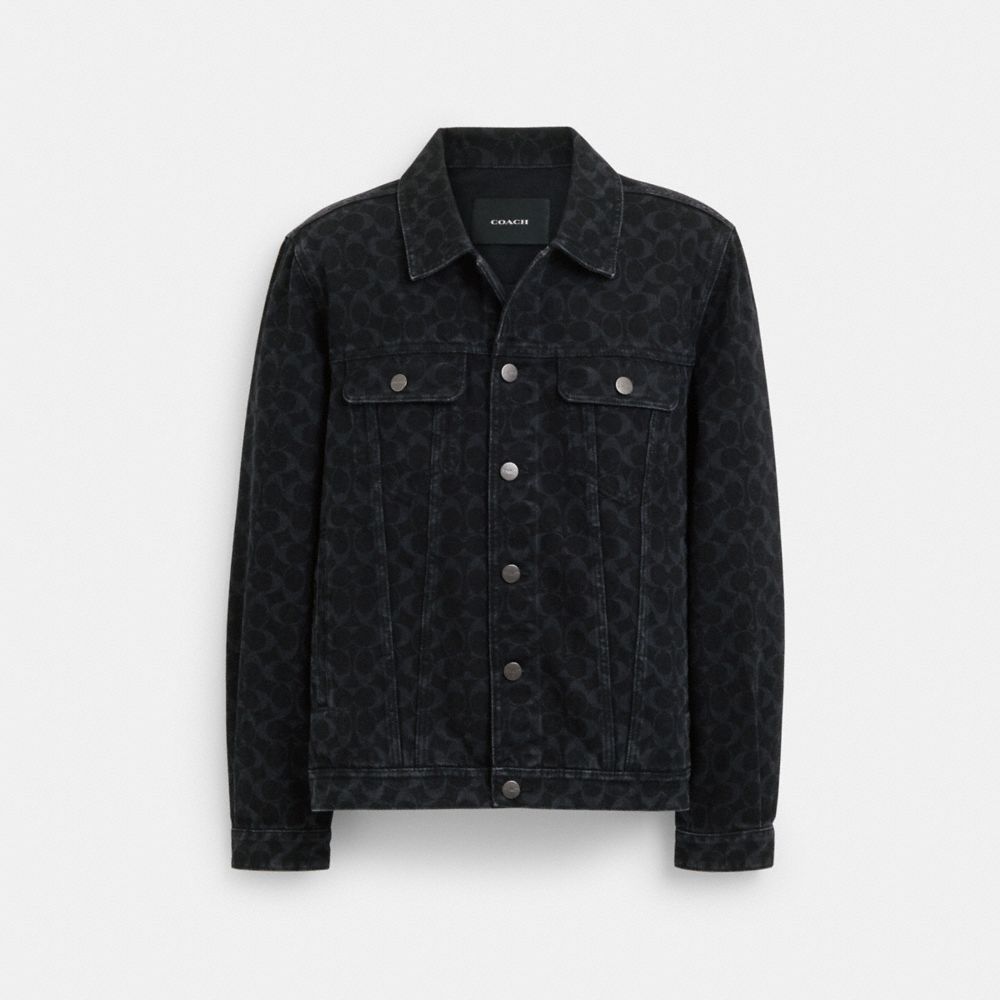 COACH®,SIGNATURE DENIM JACKET,Black Sig C,Front View