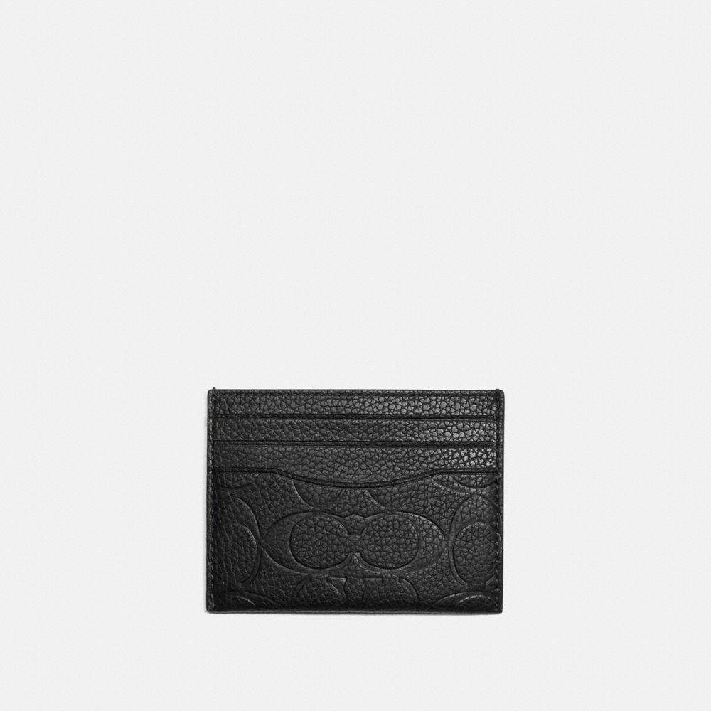 COACH®,CARD CASE IN SIGNATURE LEATHER,Pebble Leather,Black,Front View