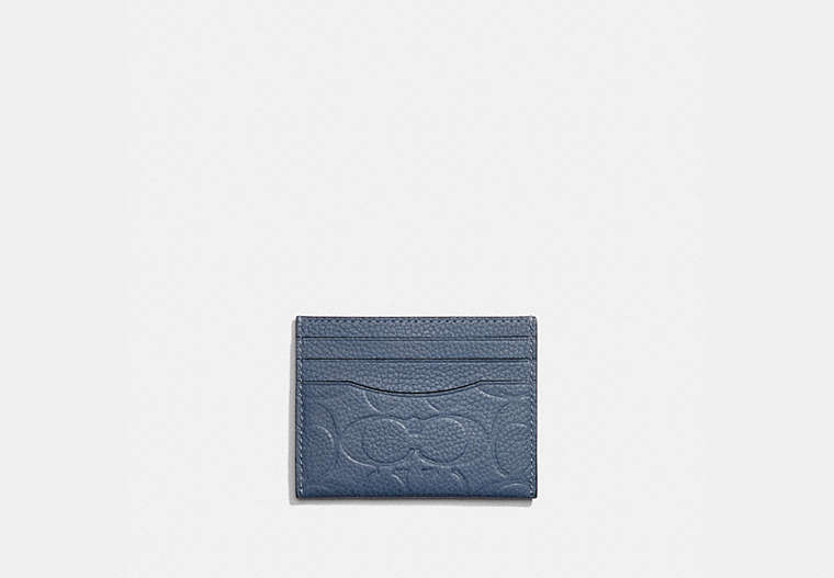 COACH®,CARD CASE IN SIGNATURE LEATHER,Pebble Leather,Blue Quartz,Front View